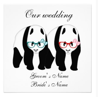 Panda's wearing glasses wedding invitation by Piedaydesigns 