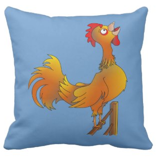 rooster, crow, crowing, batam, feathers, rooster crowing, fence post, brown feathers, wake up, dawn chorus, wood fence, dawn, throw pillow