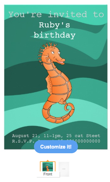 sea horse, orange sea horse, cute sea horse, cute fist, under the sea, seahorse party, birthday party, theme party, kids birthday, green waves, ocean, beach party, birthday, Card
