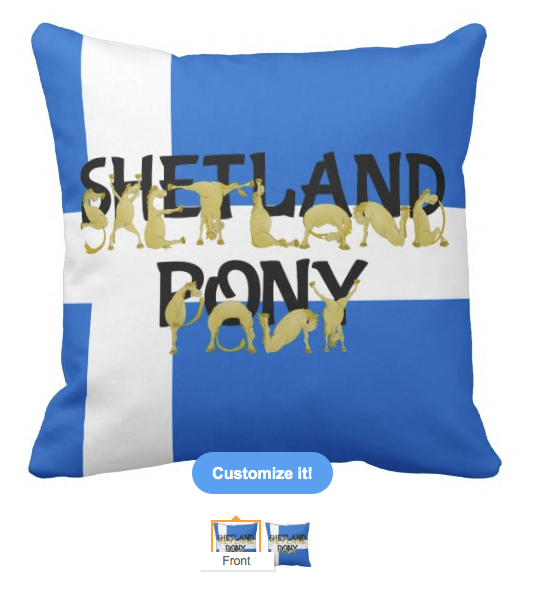 shetland, shetland pony, pony, cartoon pony, pony forming letters, flag, shetland islands, nordic cross, white cross, horse, foal, flexible pony, alphabet pony, flag of shetland, blue and white flag, pillow