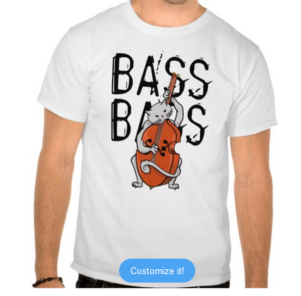 cute cartoon cat playing a double bass t-shirt