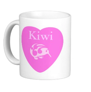 romance, love, pink, kiwi, bird, maori, pink heart, heart, new zealand, new zealand bird, koru, coffee mugs
