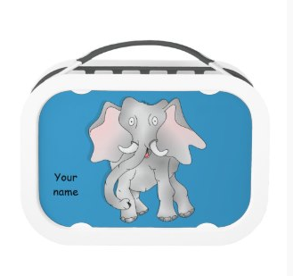 Happy cartoon African elephant Yubo Lunchboxes by mailboxdisco zazzle customizable 