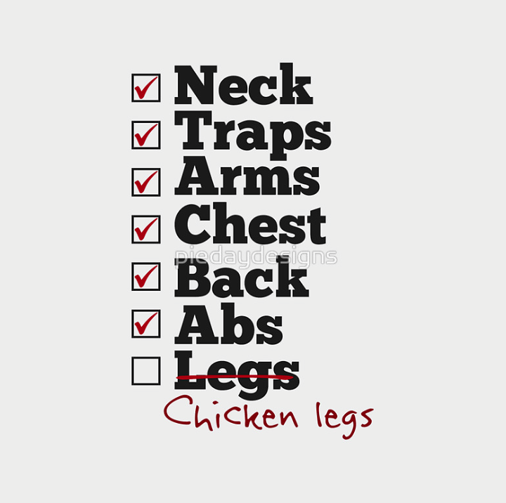power lifting, weight lifting, work out, body building, chicken legs, leg work, leg exercise, abs, core, check list, do you lift, gym, lats, traps, gym humour, funny gym design, body sculpting, funny, humour