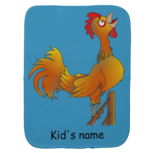 Picture, rooster, farm animal, bird, hen, roosters, crow, crowing, cartoon bird, feathers, brown feathers, cartoon, burp cloth 