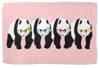Four Pandas wearing glasses Hand Towel by Piedaydesigns 