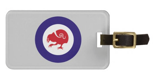 roundel, flag, takahe, flightless bird, new zealand bird, koru, maori, red white and blue, stylised bird, air force, airforce, maori design, red bird, Bag Tag, luggage tag