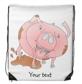 customizable, pig, pigs, animal, farm animal, piglet, pink pig, happy pig, playful, cute, cute animal, Drawstring bag 