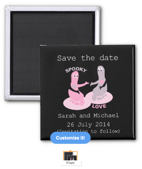 save the date, wedding, to follow, ghosts, ghost, goth, gothic, gothic wedding, footprints, gothic save the date, love, cute, cute ghost, magnet