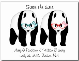Pandas wearing glasses save the date wedding love