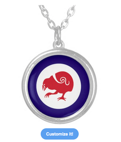 Necklace, roundel, flag, takahe, flightless bird, new zealand bird, koru, maori, red white and blue, stylised bird, air force, airforce, maori design, red bird, custom jewelry
